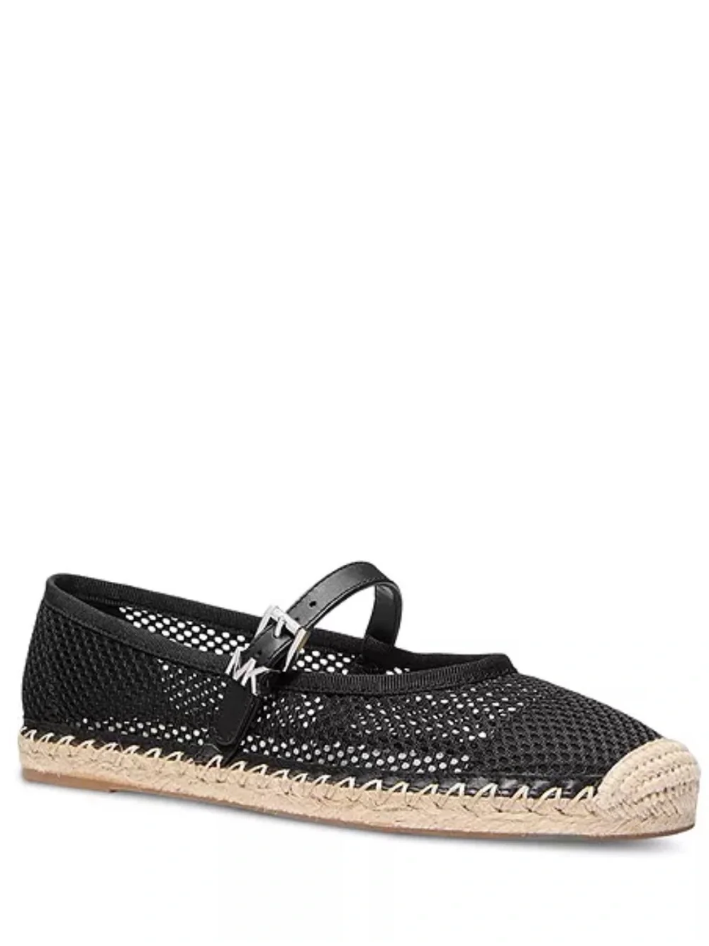 Michael Kors Black Mesh Espadrille Mary Jane with Natural Jute Trim